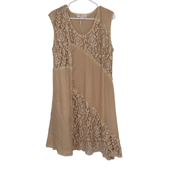 Pretty Angel Lace Asymmetrical Linen Blend Slip Dress Neutral Flawed Size XL - Picture 1 of 7